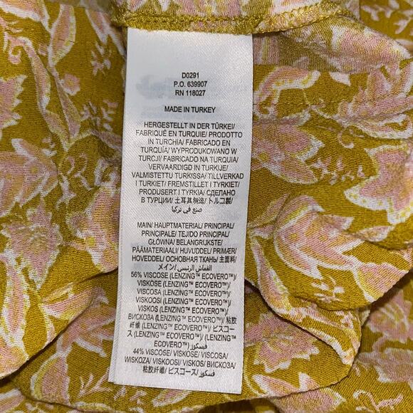Boden Notch Tiered Floral Midi Dress Yellow Pink Print EcoVero US Size 10R - Picture 9 of 11
